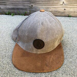 VOLCOM Snapback Hat Men's One Size Grey Faux Suede Bill Cap Adjustable​